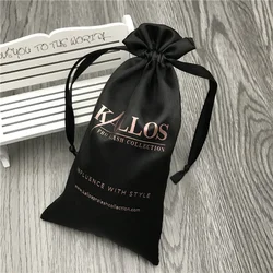50pcs Satin Gift Packaging Bags High-quality Black Silk Drawstring Pouch Hair Wigs Jewelry Shoe Dustproof Sachet Custom Logo