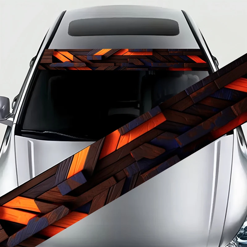 قطعة واحدة من شرائط زخرفية صناعية متداخلة من الخشب البني البرتقالي، ملصق زخرفي عالي الأداء، فيلم فينيل للسيارات