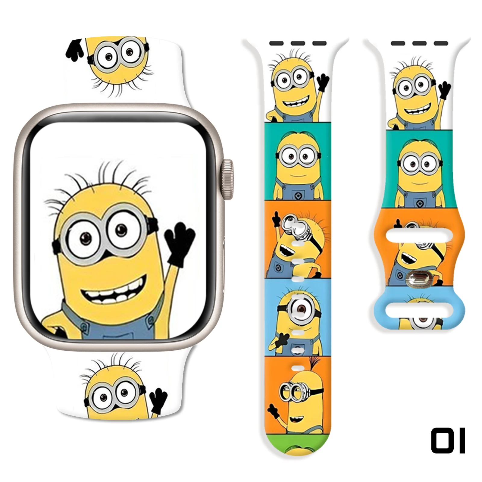 

Ремешок с принтом MINISO Minions Series для Apple Watch 11, 10, 9, силиконовый ремешок, сменный браслет для iWatch 46/44/42/41 мм, ремешок для часов