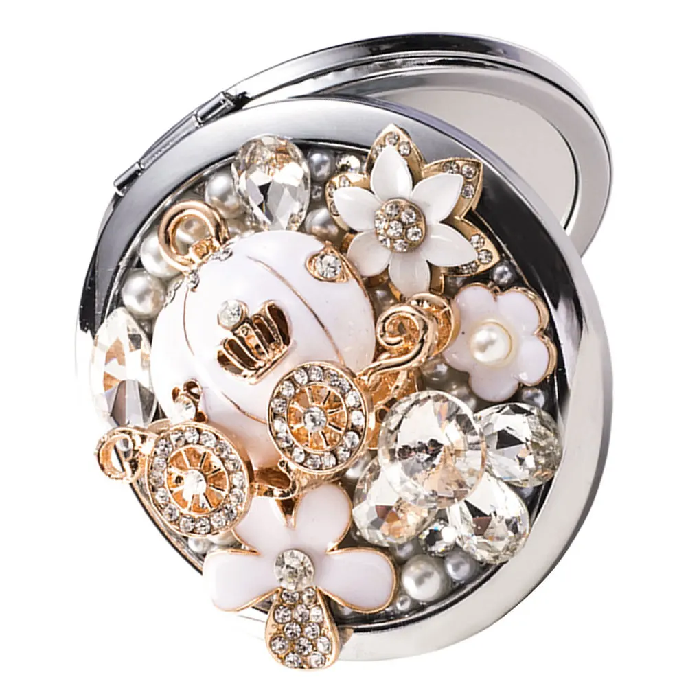 กระจกแต่งหน้าโลหะทรงกลม 1 ชิ้น พกพาสะดวก พับได้ กระจกสองด้าน ใช้สำหรับเดินทาง ใส่กระเป๋าได้ ของขวัญสำหรับผู้หญิง