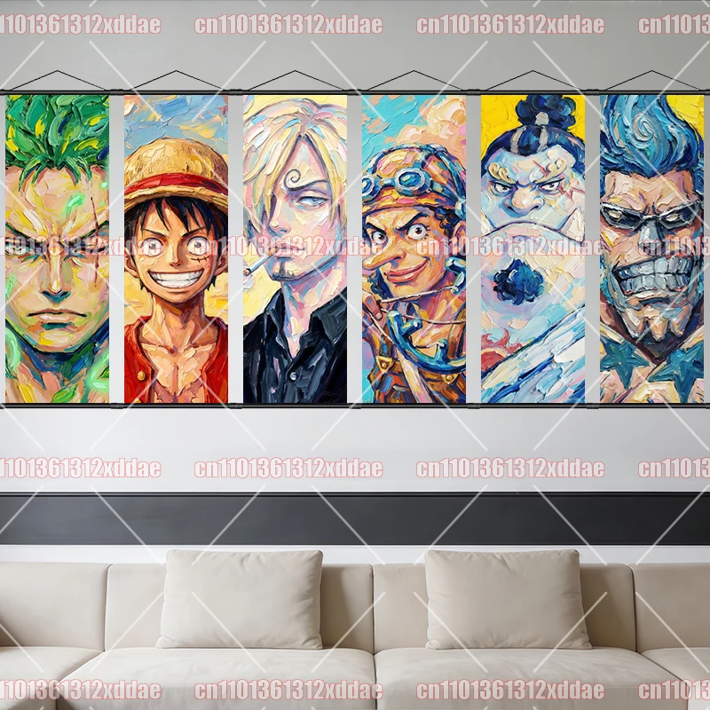 

One Piece Character Scroll Painting Poster Luffy Zoro Sanji Franky Student Dormitory Wall Decoration Anime Hanging Painting Gift
