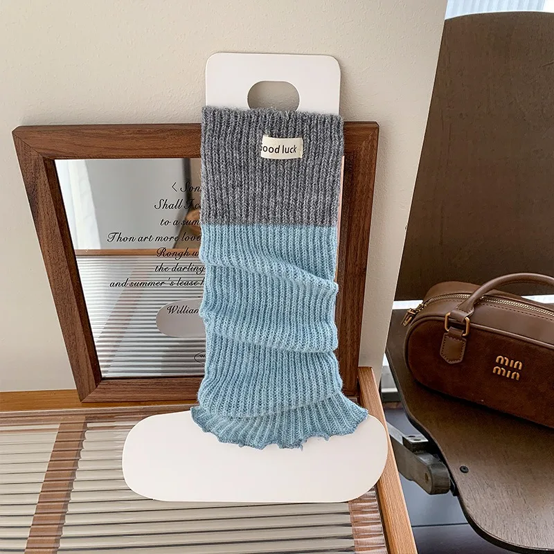 Women's Fall and Winter Wool Sock Covers - Color-matched Knitted Merlot Long Stockings with Thick and Warm Calf Sleeves