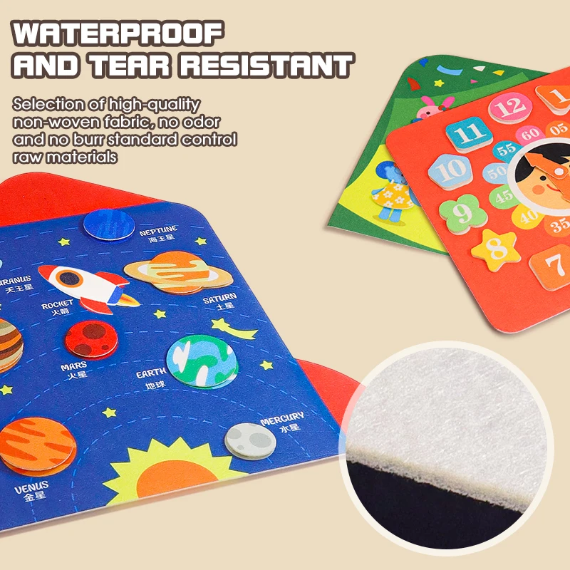 Kinder vroeg onderwijs wasbaar klittenbanddoekboek waterdicht cognitief spelbord 0-3 jaar oud verlichtingstrainingsspeelgoed