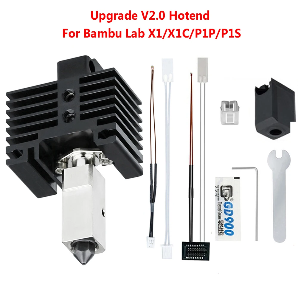 Upgrade V2 Hotend Kit For Bambu Lab X1 X1C P1P P1S Brass Copper Plated Hardened Steel Nozzles Bimetal Heatedblock Thermistor