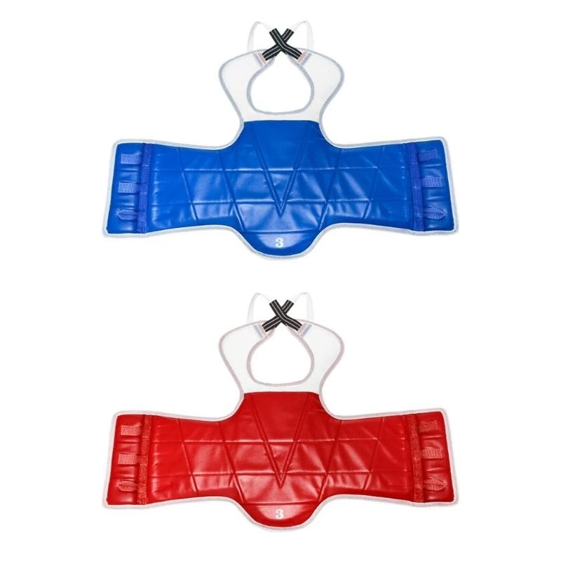 

Регулируемый жилет для тхэквондо, защита груди, устойчивый к ударам грудь, брюшной щит, кожаная текстура, подходит для взрослых