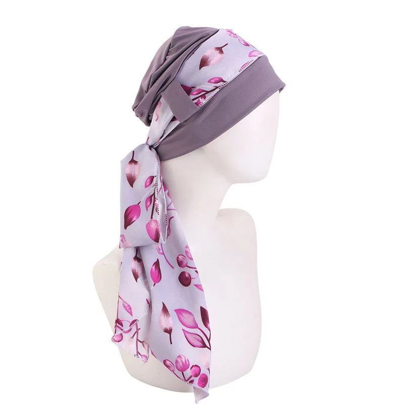 Neue zweiteilige muslimische Stretch-Turbane für Frauen, vorgebundene Kopftücher, Bandanas, Kopftuch für Krebspatienten und Haarausfall, Kopfwickel, Stretch-Hijabs – Detail 13
