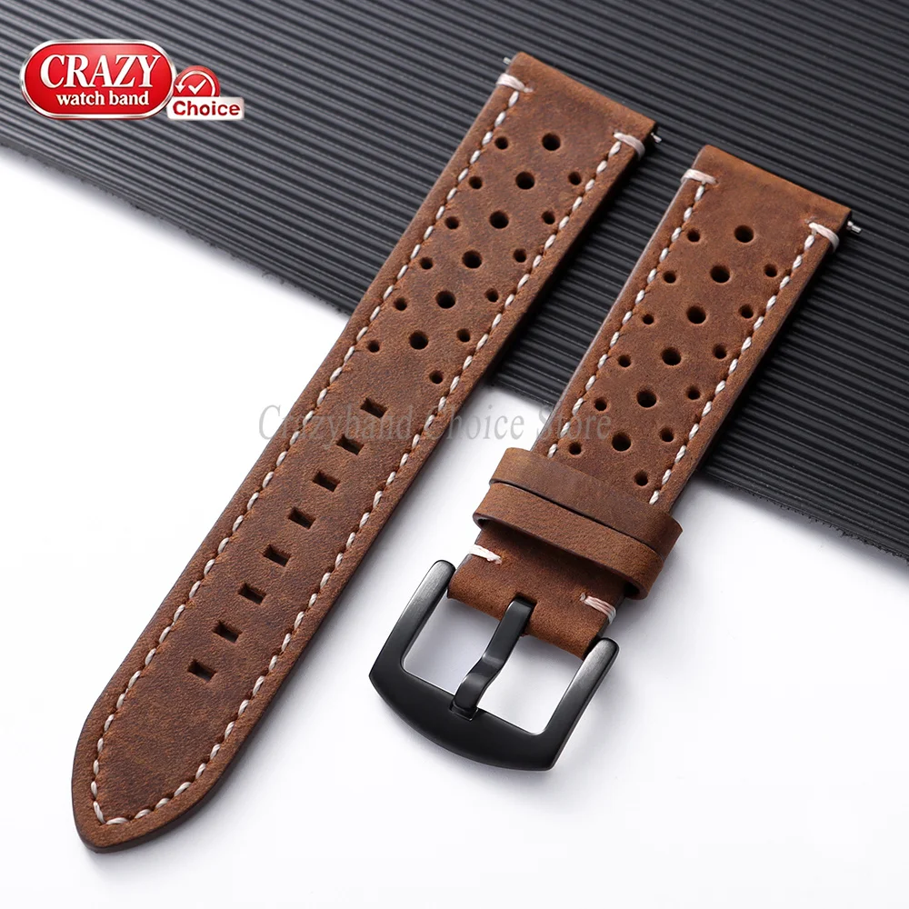 18mm19mm20mm21mm22mm24mm Schnellverschluss-Uhrenarmband aus porösem Leder, handgefertigte Rindsleder-Armbänder, Vintage Braun, universell für Damen und Herren. – Detail 10