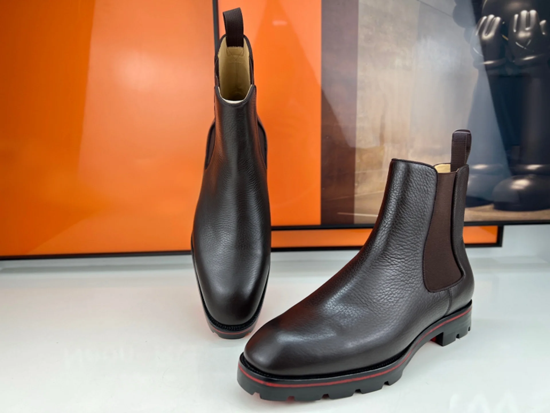 Luxury Men's High Top Black Pebble Grain Leather Chelsea Ankle Boots Loafers Lug Sole Business Casual Dress Casual Boat Shoes