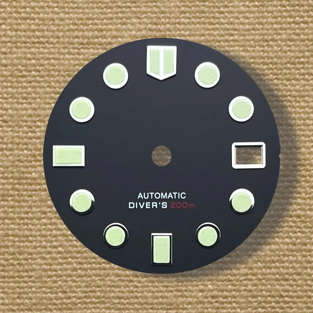 Popular 28.5mm S logo matte dial, suitable for NH35/NH36/4R/7S movement green night light diving high-quality watch modification