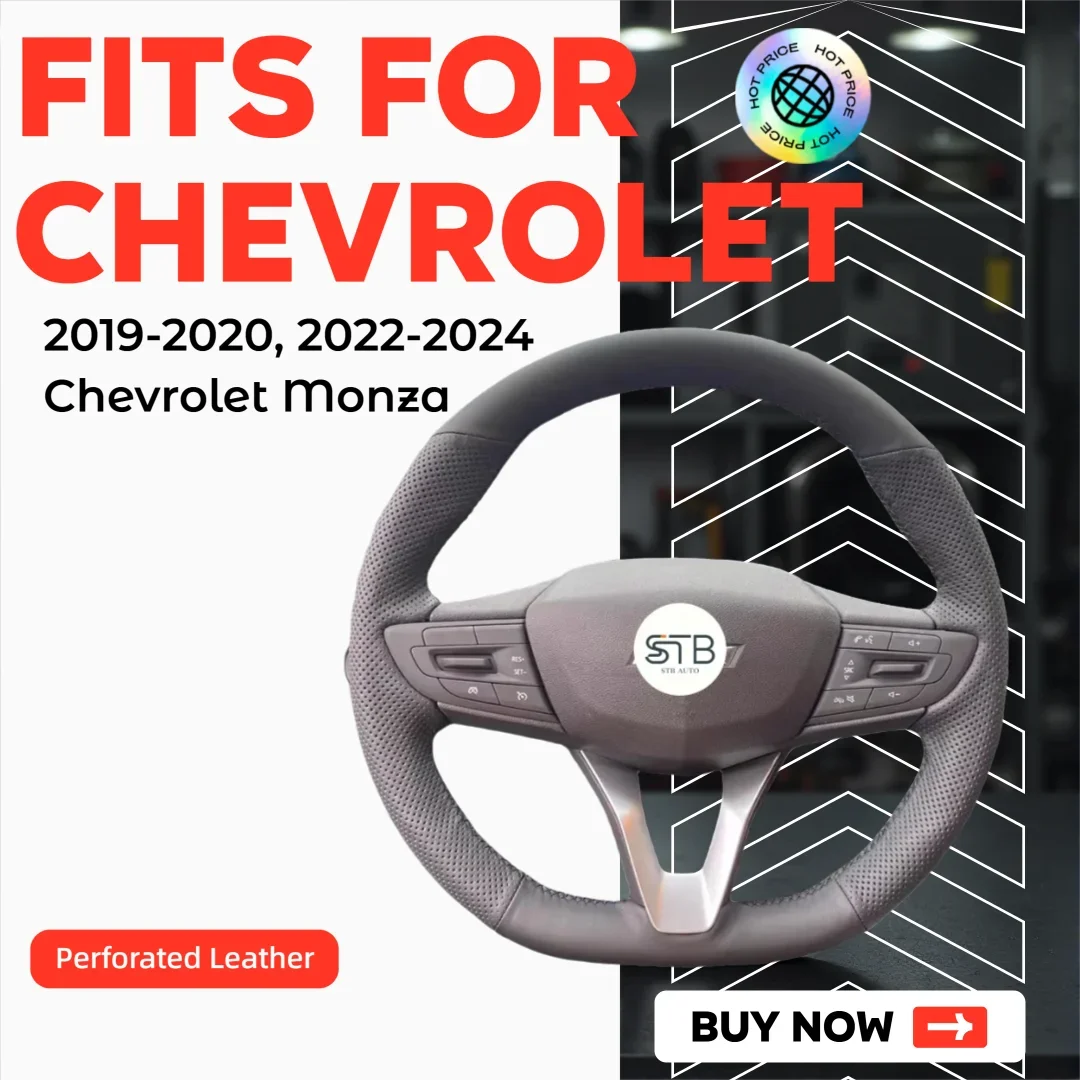 Hand‑Stitched Steering Wheel Cover, Perforated Genuine Leather, Custom Fit for 2019‑2020, 2022‑2024 Chevrolet Monza