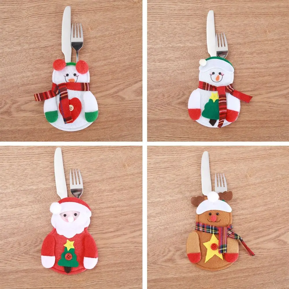 Merry Christmas Knife Cutlery Pouch Fork Snowman Knife Fork Holder Bag Santa Claus Christmas Silverware Holder Party