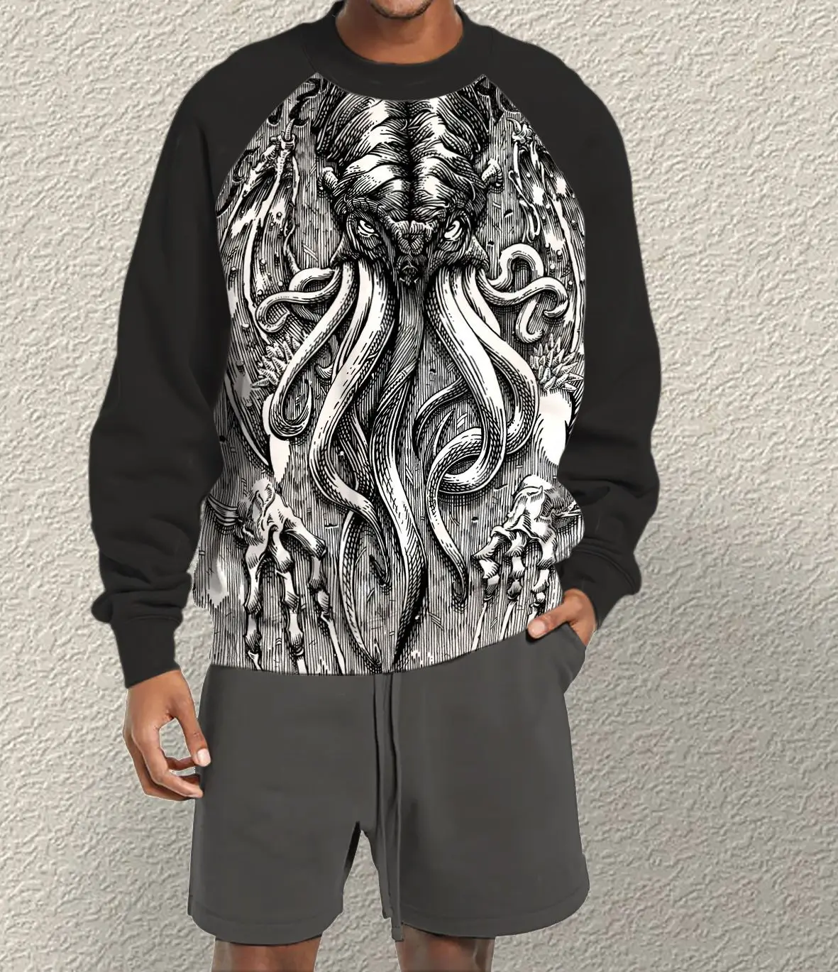 

Autumn Men Pullover Sweatshirt Octopus Graphic Print Long Sleeve Tops Oversize O-Neck Pullover Casual Male Sweatshirt MenClothes