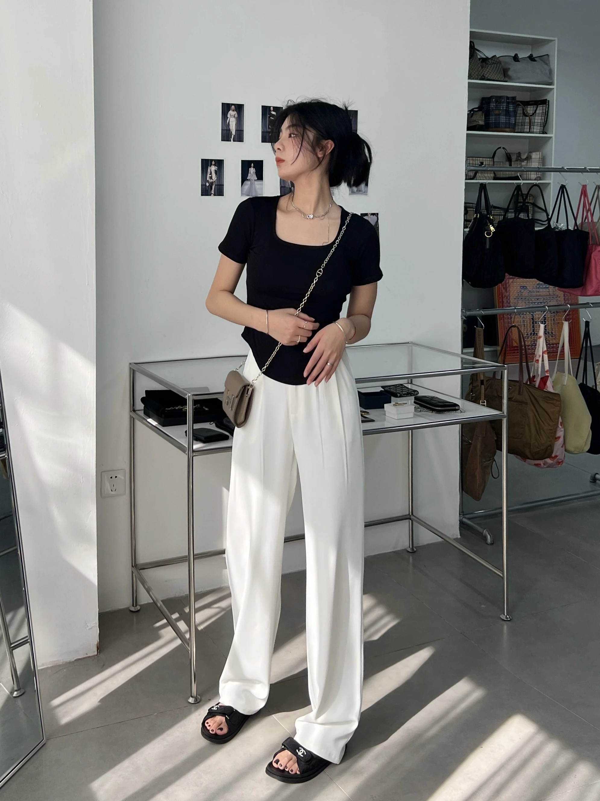 

White Wide Leg Pants Women's Spring Summer High Waist Drapey Versatile Loose Floor-Length Suit Straight Leg Pants