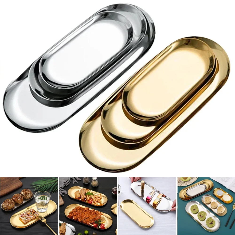 

European Stainless Steel Dining Plate Dessert Dish Snack Kitchen Tray Western Steak Kitchen Plate Dish Tool Storage스테인레스 트레이 מגש