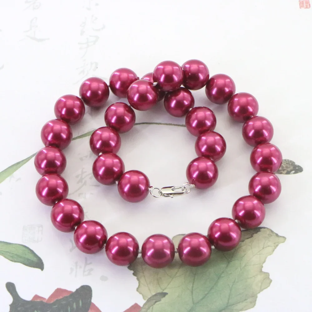 Hot Free New Beautiful Natural Charming 12mm Rose Red South Sea Shell Pearl Necklace 18\