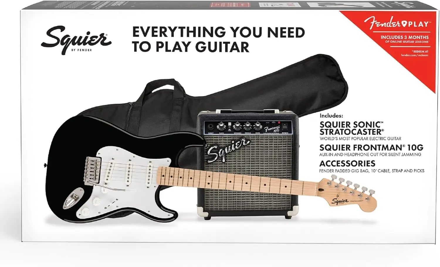 Electric Guitar Kit, with 2-Year Warranty, Sonic , Maple Fingerboard, Black, Poplar Body, Maple Neck, with Padded Guitar