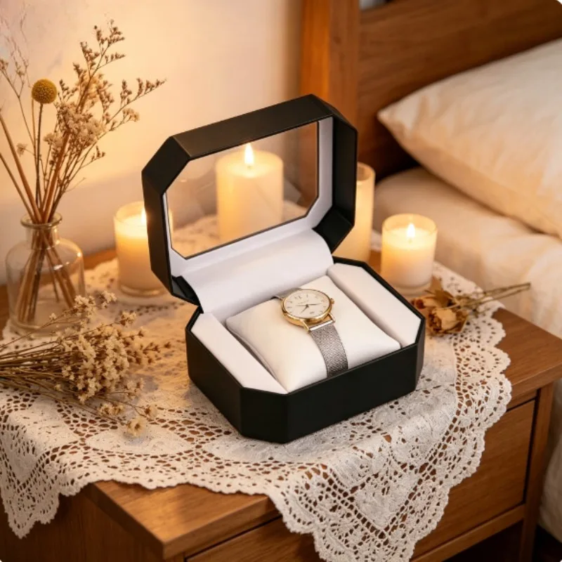 Plastic Octagonal Watch Case with Transparent Packaging Display Box Props Simple Jewelry Display Counter Box