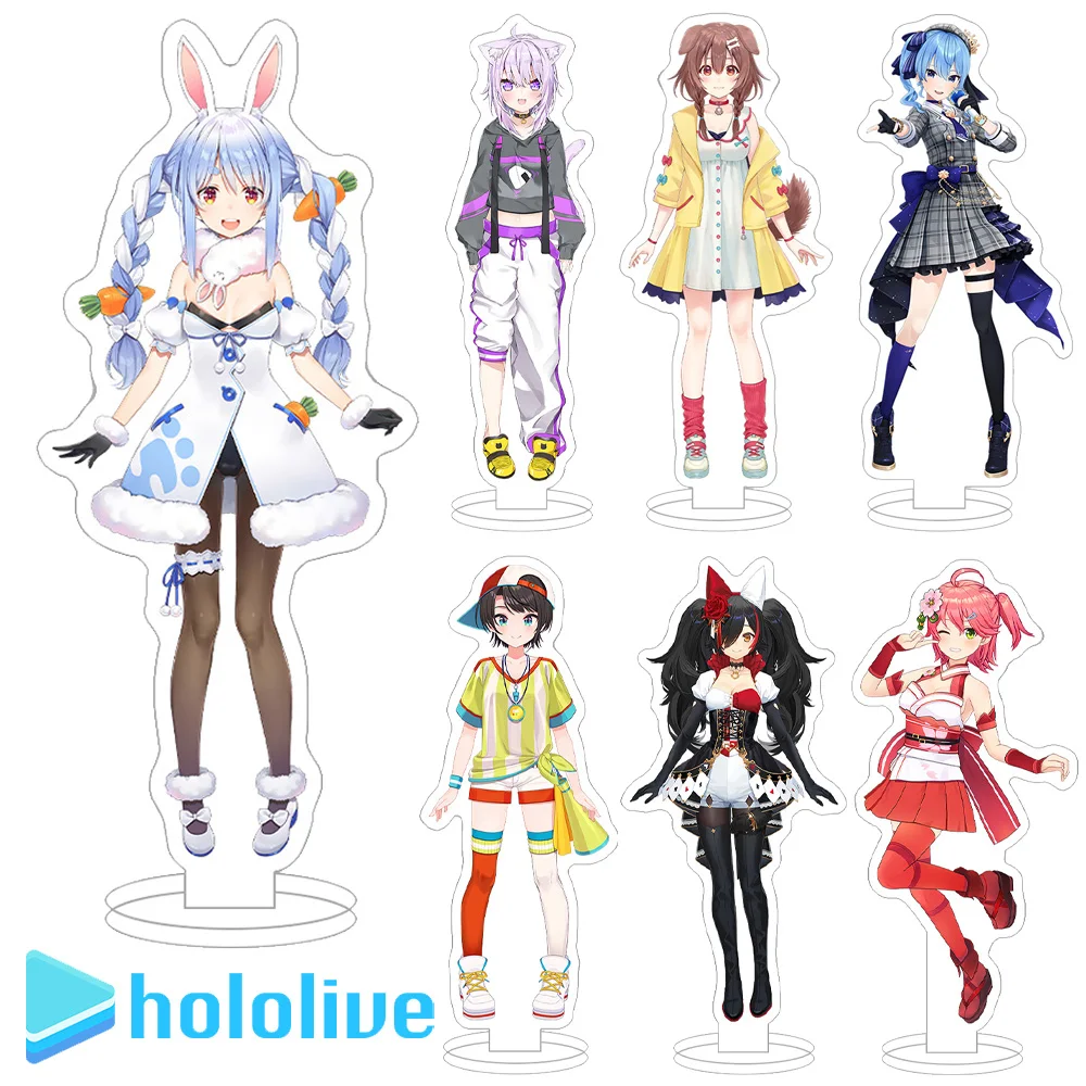 Акриловая подставка Hololive с персонажами: Сакамата Клоэ, Аюнда Рису, Моона Хошинова, Айрани Иофифтийн, Курейджи Олли, Таканаси Киара, а также брелок-игрушка.
