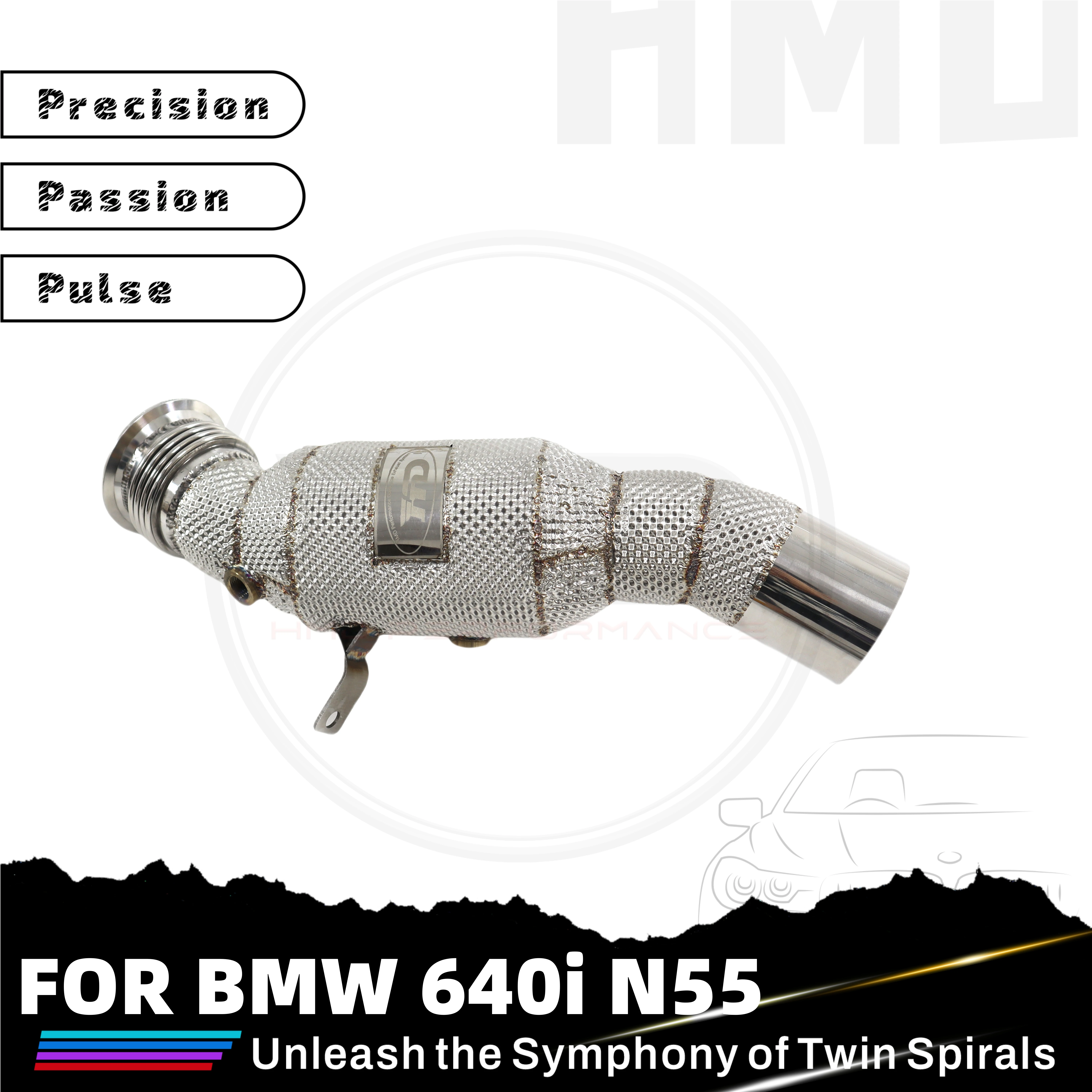 

HMD High Flow Performance Downpipe For BMW 640i N55 Stainles Steel Exhaust System With Heat Shield