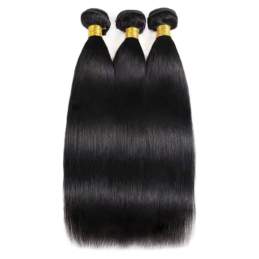 Bundel lurus 100% rambut manusia warna hitam alami Brasil bundel rambut manusia asli Ekstensi 26 28 30 inci untuk wanita # 1B