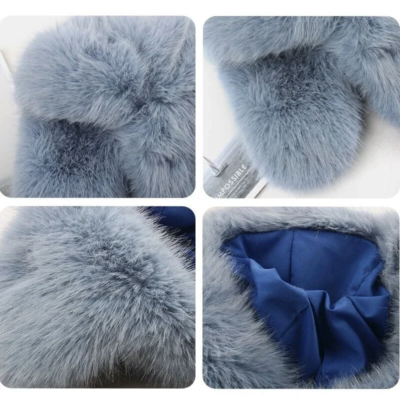 Faux Fur Winter Hat for Women Windproof Trapper Cap Warm Thick Ski Russian Cap with Earflap Ushanka Plush Bomber Hat