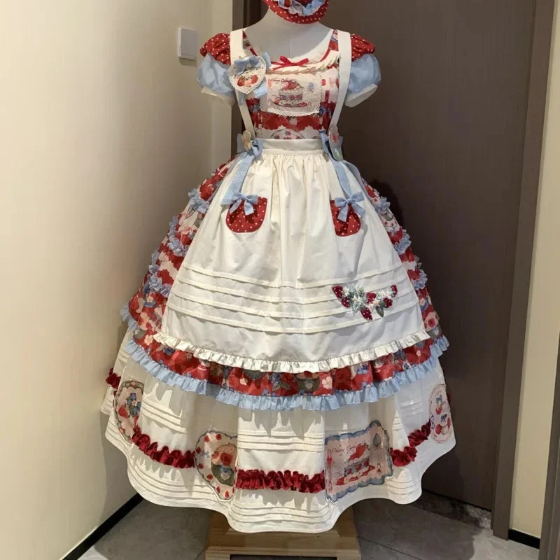 

Y2K Rose Strawberry Dresses Midi Dresses Puff Skirt Strawberry PVC Printed JK Lolita PU Princess A-line High Street Dresses New