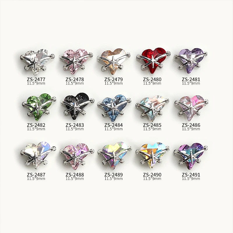 10PCS Colorful Sparkling Love Heart Diamond Starlight X Cross Surround Alloy Nail Art Rhinestones Decorations Manicure Ornaments