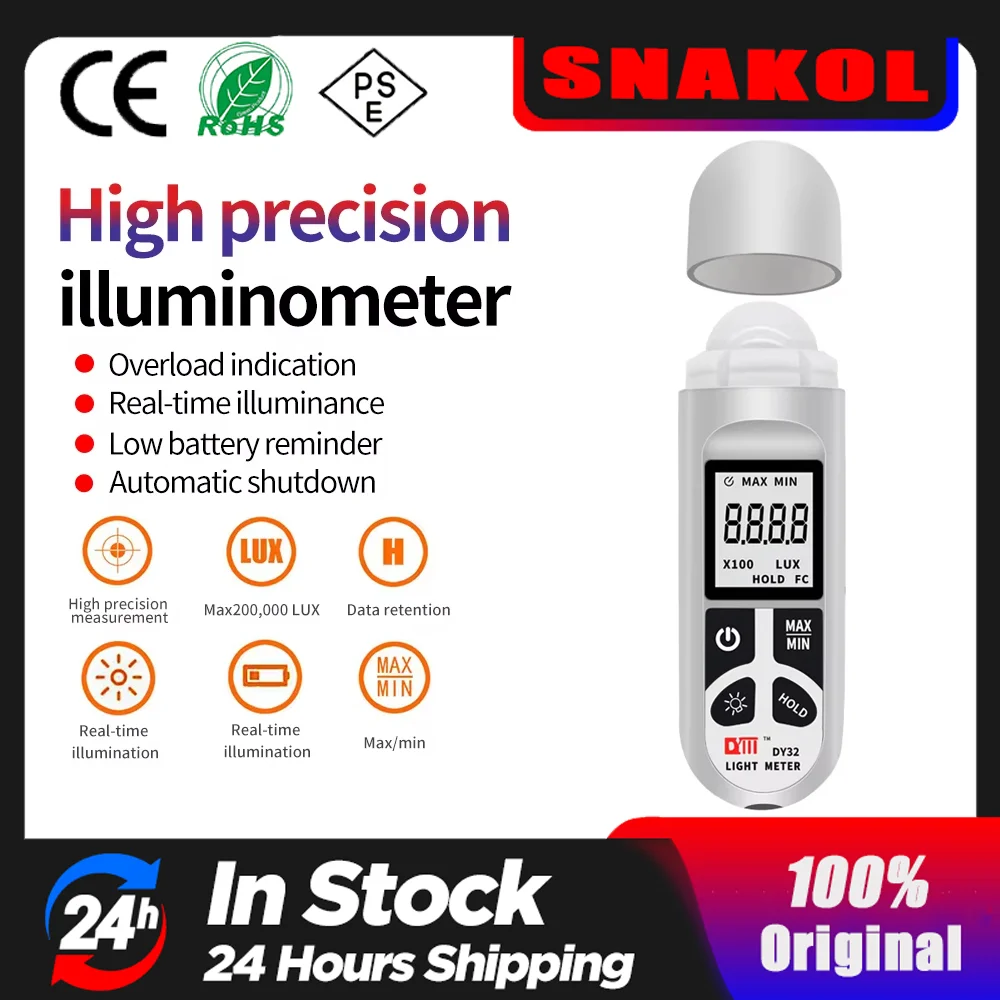 Medidor de luz de rango 2023 DY32 Lux 0 ~ 200,000lux, iluminómetro de diseño de bolsillo, probador de fotómetro lux/fc, prueba ambiental