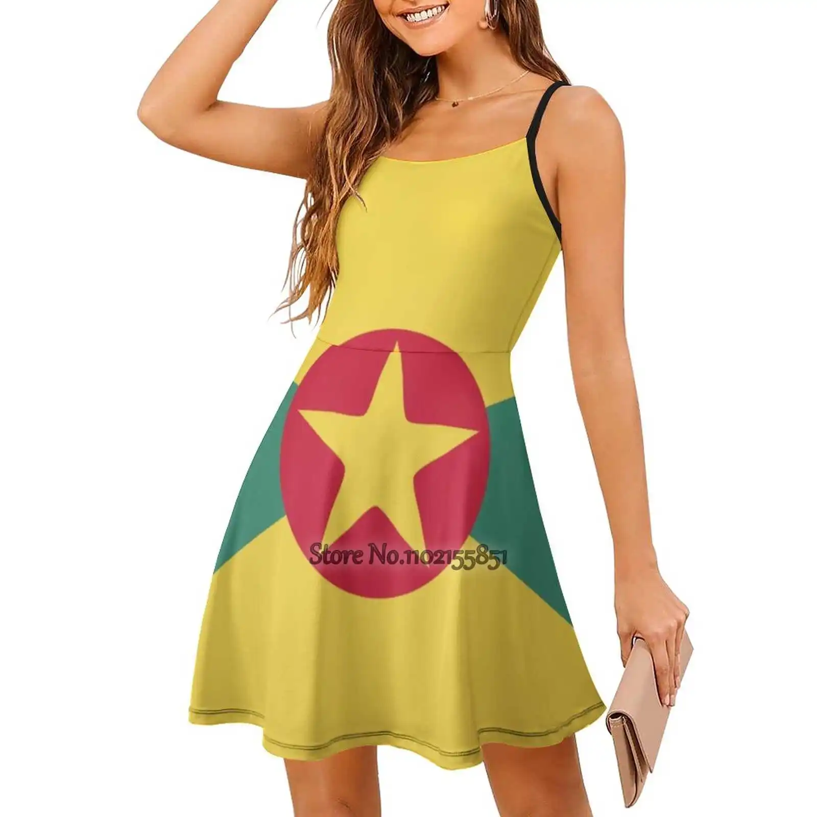 Greenada Flag Emblem Back Lacing Backless Dress Square Neck New Plus Size Elegant Women Dress Grenada Patriot Emblem Flag