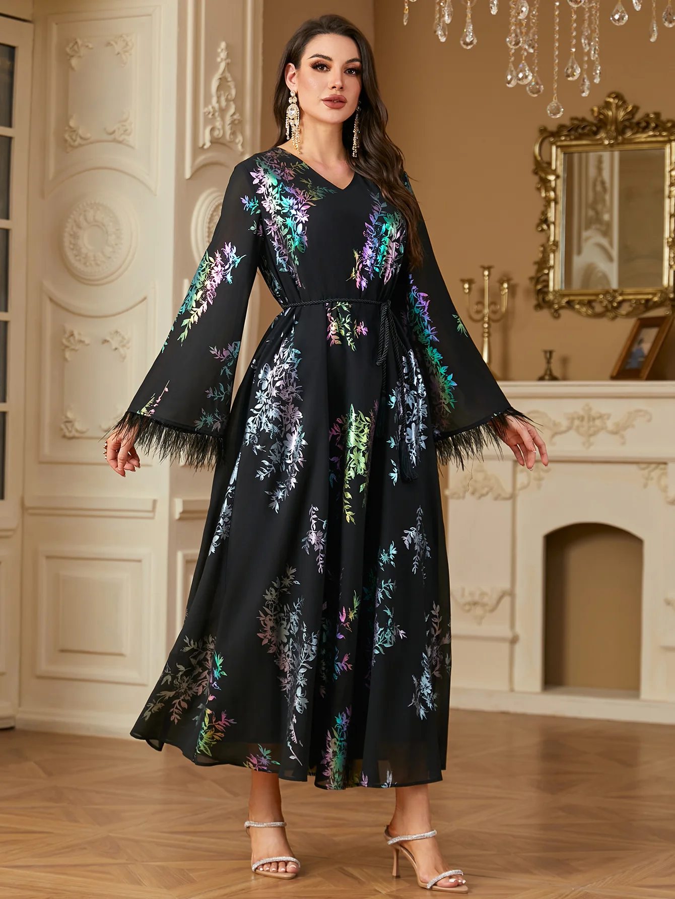 

Women Muslim Dress Long Sleeve Middle East Fashion New Dubai Abayas Turkey Robe Moroccan Kaftan Arabic Musulmane Femme Vestidos