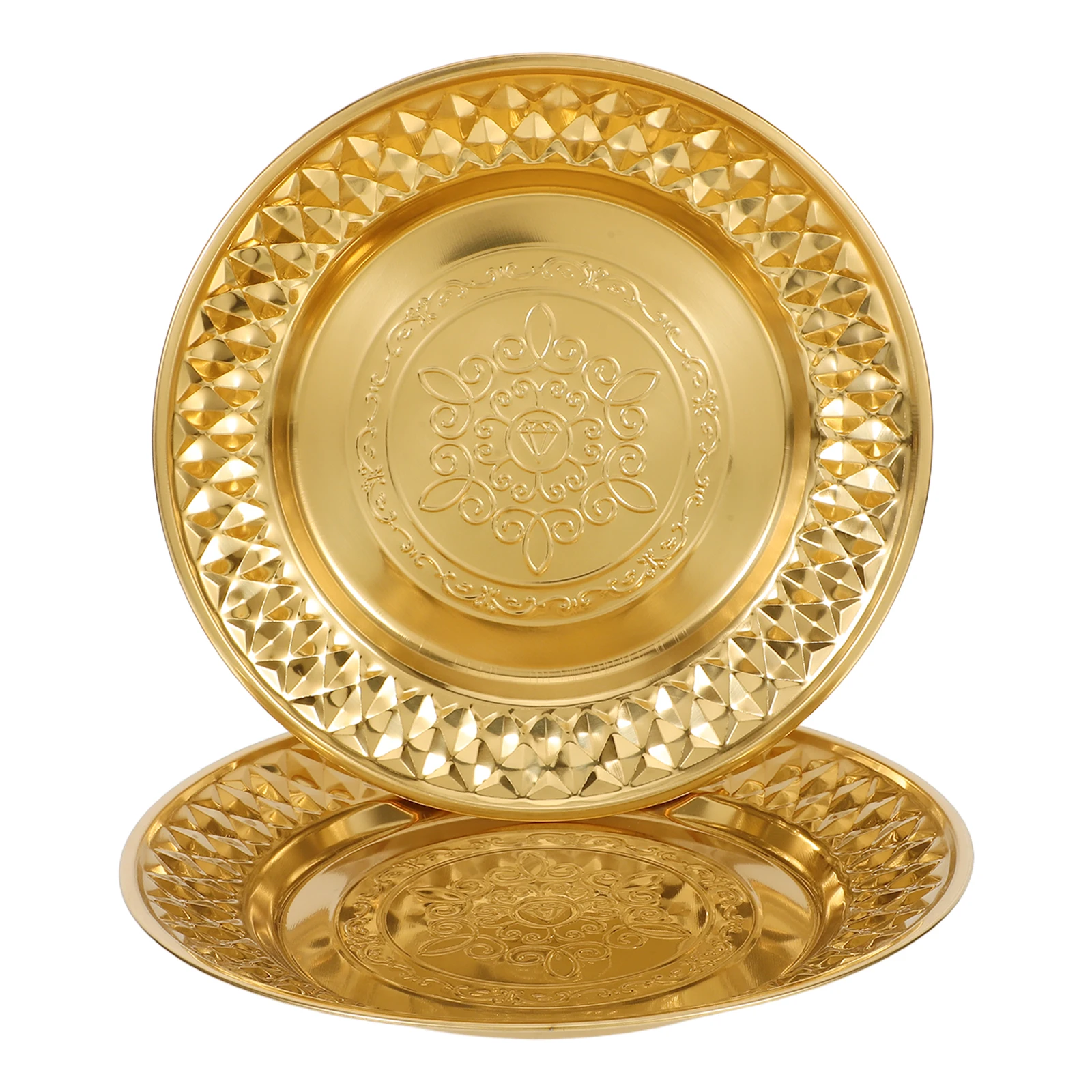 

2Pcs Vintage Stainless Steel Dessert Plates Round Serving Tray Multipurpose Snack Dish for Home Decor Thanksgiving Party