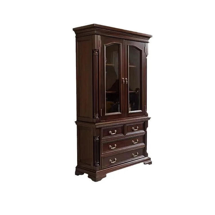 

American Country Solid Woodbinet Living Room Multifunctional Storage Dish Cabinet High-end Roman Column Drawer Locker