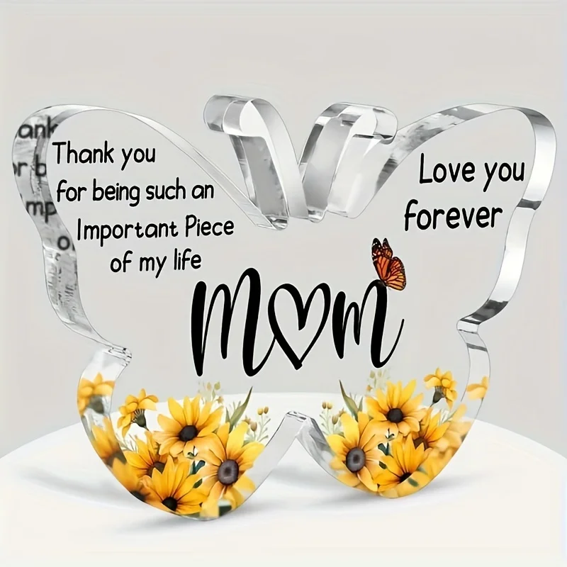 Plaque acrylique Papillon Maman, « Merci de ne pas être qu'une simple pièce de ma vie », Décoration de bureau Tournesol