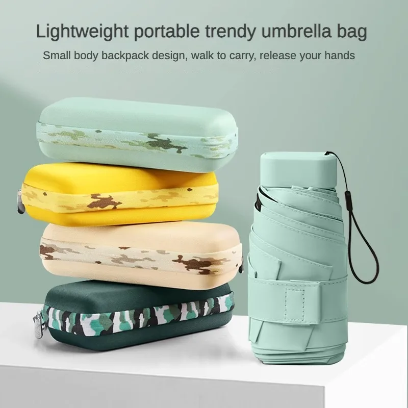 Mini Compact Pocket Umbrella for Women, Light 6 Folding, Sunshade UV Protect Windproof, Small Card Bag Sunny and Rainy Umbrellas