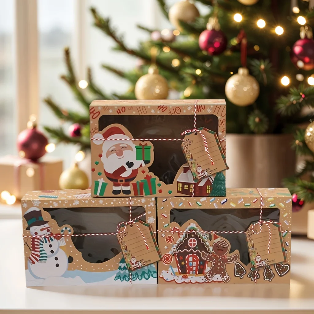 27 قطعة مجموعة تخزين تغليف هدايا عيد الميلاد، صناديق هدايا ورقية كرافت نافذة شفافة، أكياس التعبئة والتغليف، هدايا الحفلات، تخزين العطلات #2