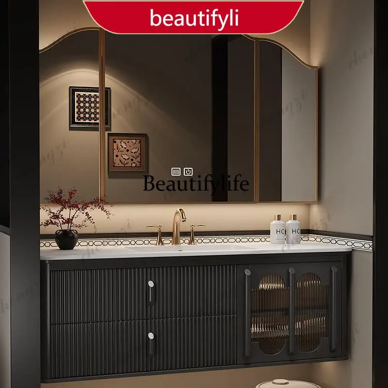 

M53 Bathroom Vanity With Sink Wall Mount Aesthetic French Style Retro Oak Bathroom Slate Washbasin Combination Custom Washbasin