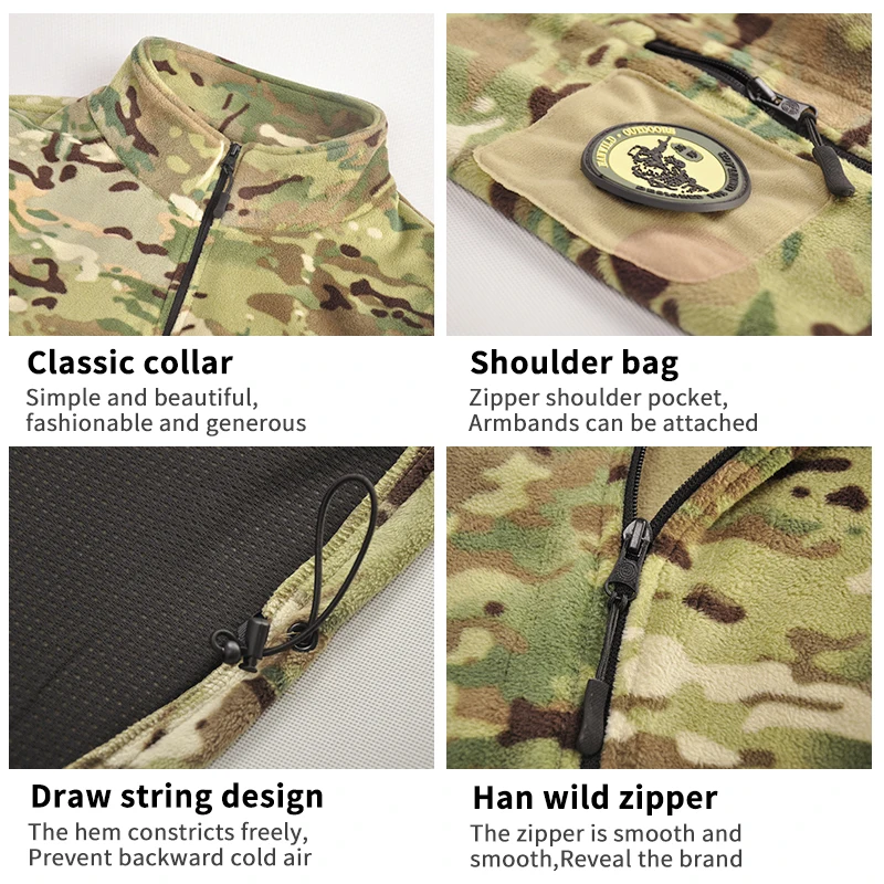 HAN WILD Tactical Fleece Jacket Windproof Thermal Warm Camouflage Hunting Coats Winter Mens Safari Jacket Outwear Windbreaker image 5
