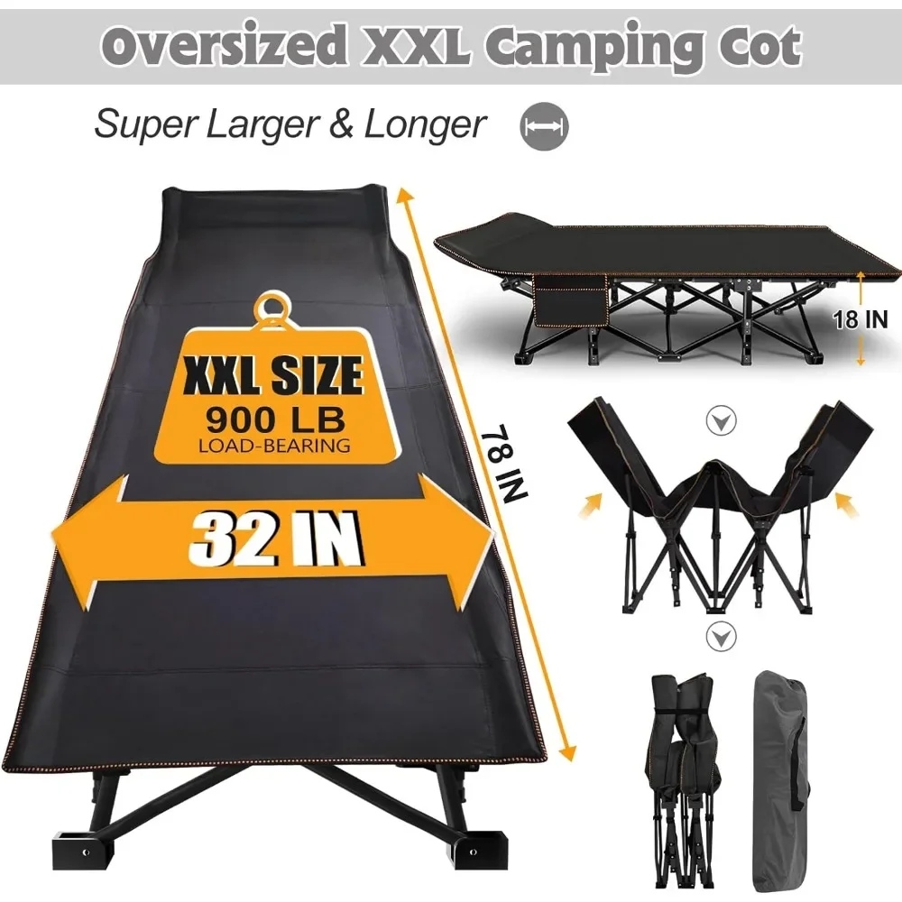 Berço de acampamento dobrável extragrande para adultos, cama ao ar livre resistente com saco de transporte, esteira, XXL, 78 "x 32" W x 18 "H