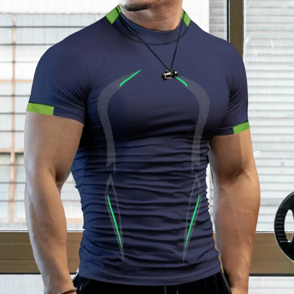 Sports T-shirt Men Slim Fit Fitness Tee Top Soccer Jersey Tight T-shirt Quick Drying Summer Running Compression T-shirt Men Tees