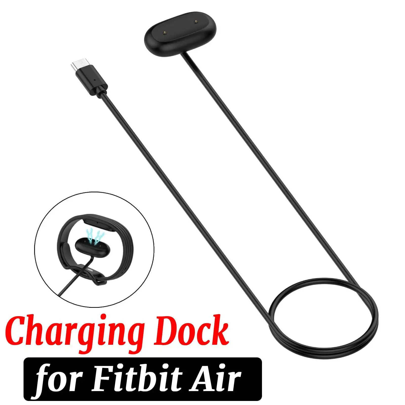 Fitbit Air Charger Magnetic Charging Dock USB-A Type-C 1M Cable ABS PVC Copper Core Fast Charge Cradle Portable Travel Stand