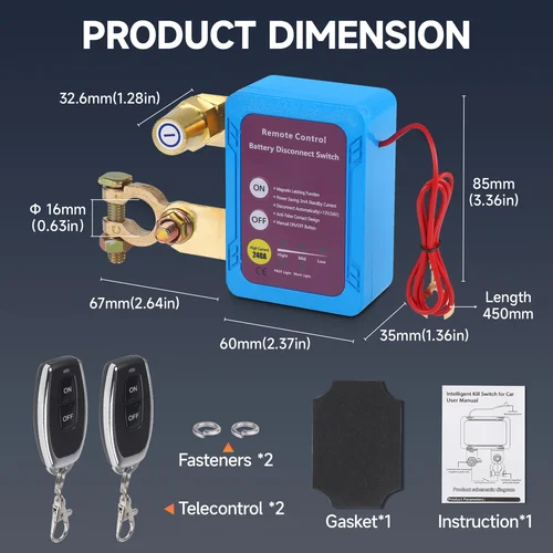 Imagen 2 del producto Interruptor de desconexión de batería remota inalámbrica de 240A y 12V con interruptor de apagado automático antirrobo para coche camión RV 1 Juego