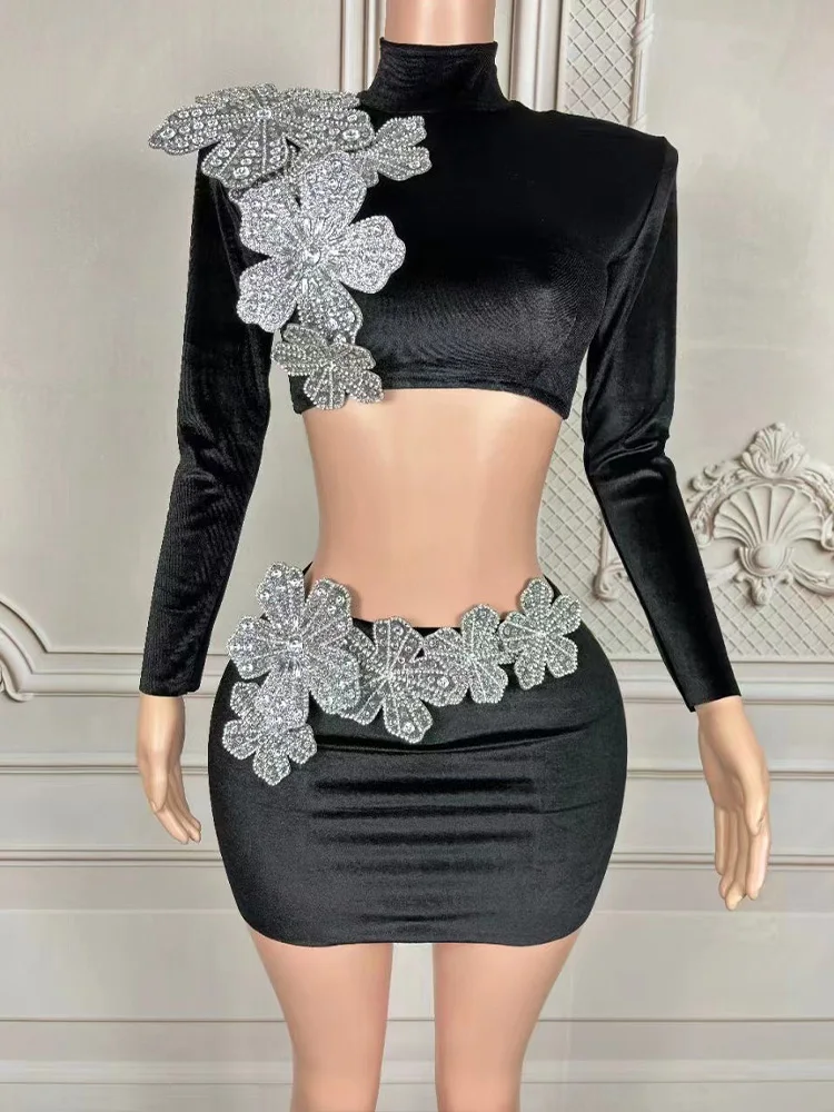 High Quality Hot Stamping Decal Sexy Exposed Waist Top+Elastic Hip Hugging Mini Skirt 2024 New Fashion Custom Women'S Clothing