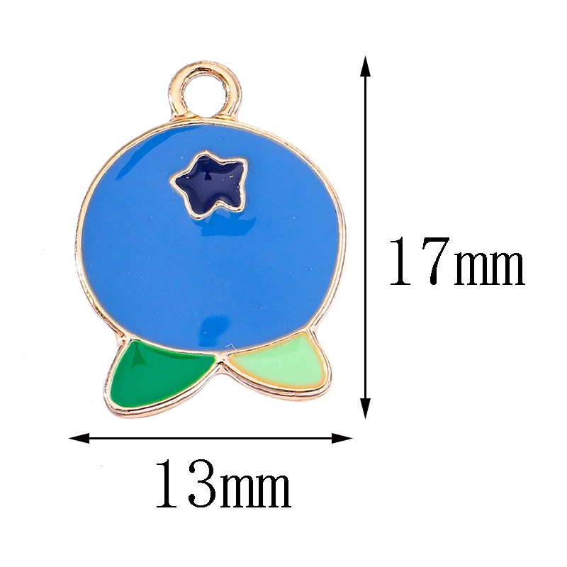 10Pcs 13*17mm Blue Enamel Alloy Ornament Fruit Blueberry Pendant DIY Charm Jewelry Making Accessories Women's Necklace Bracelets