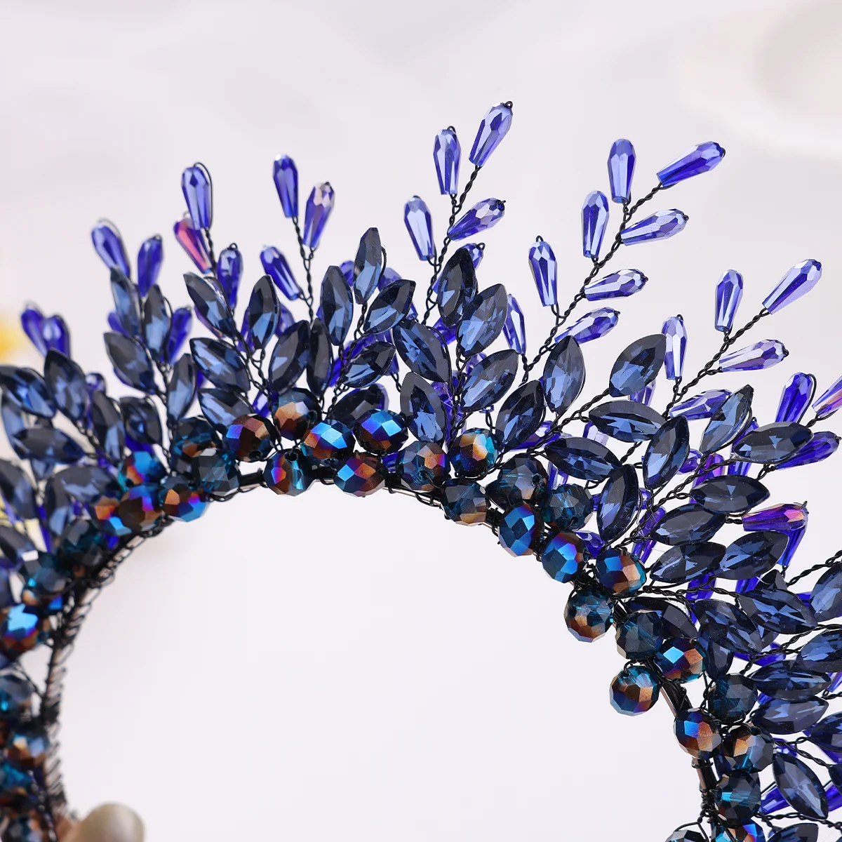Deep Blue Crystal Rhinestone Bridal Headbands Handmade Baroque Hairbands For Halloween Party Hair Accessories