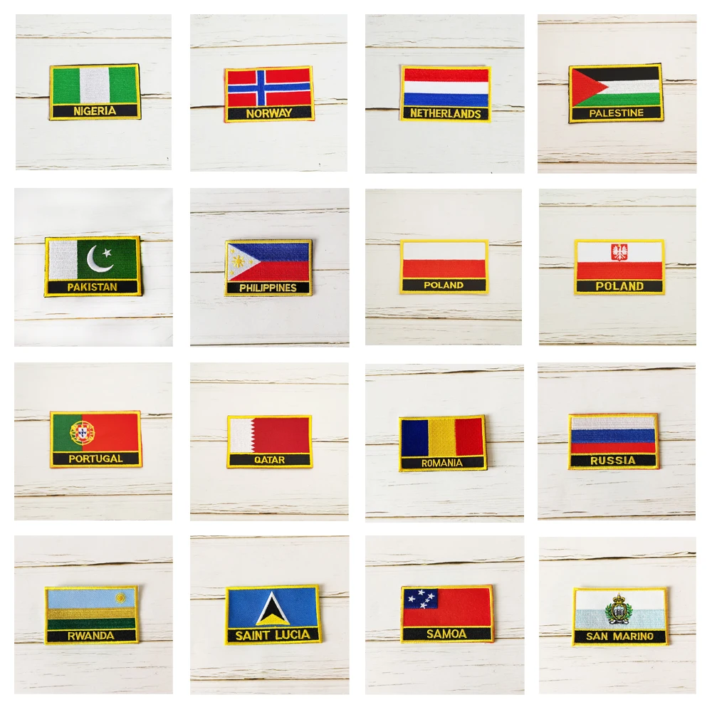 National Flag Square Embroidery Patch Badge 8*5cm NORMAY PHILIPPING POLAND PORTUGAL ROMANIA NETHERLAND HOLLAND  For Clothing