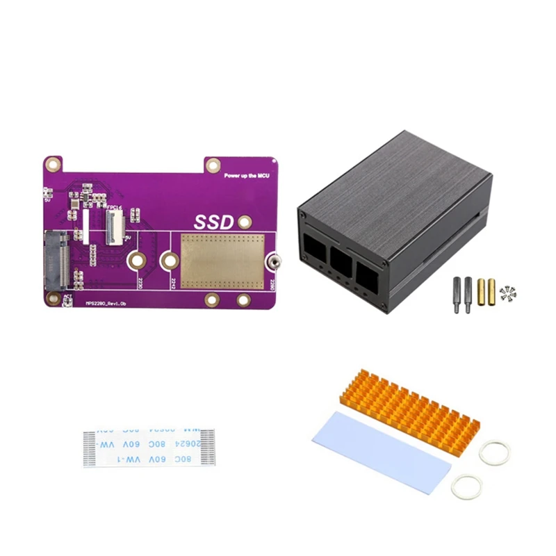 PCIE M.2 NVME 2280 2230 2242 Gen3 SSD HAT Expansion Board+Case+SSD Heat Sink For Raspberry Pi 5 Easy Install Easy To Use