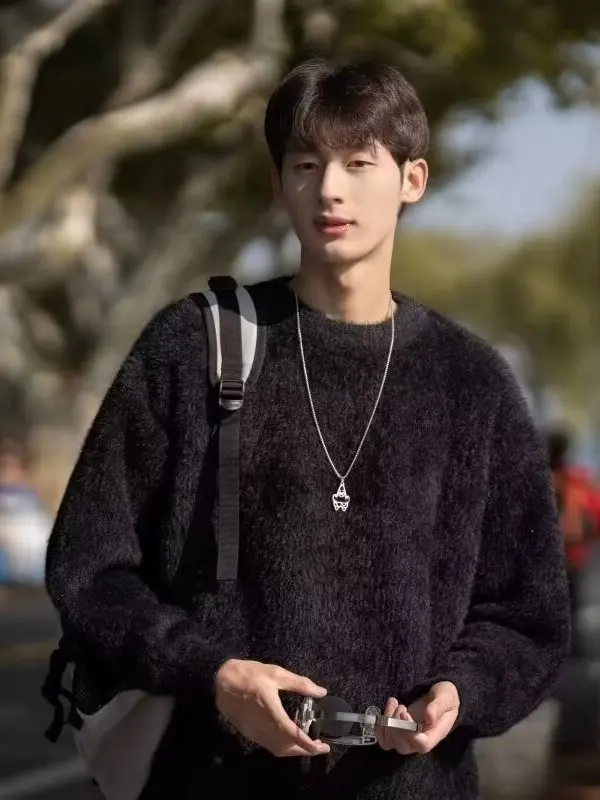 

Thiened Long Sve round Ne Water Rabbit Velvet Sweater ex Korean Sle Warm Loose Knitted Base Layer Inner Wear