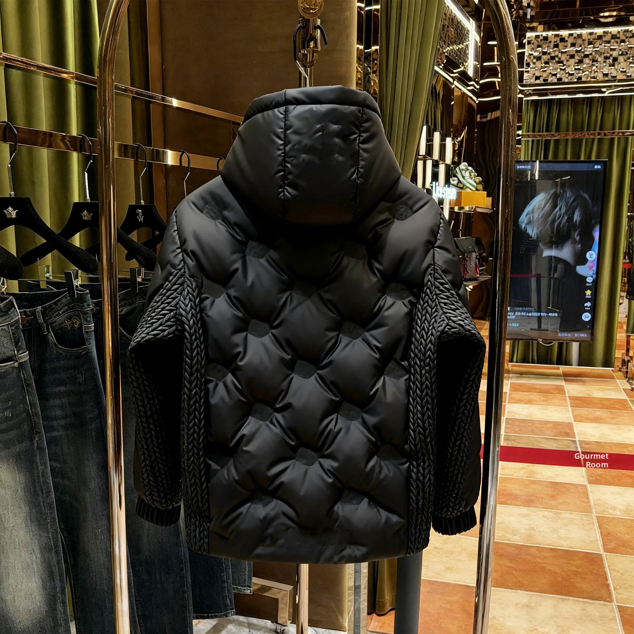 

Retro American Style Men's down Jacket Wheat Spike Splicing White Duck down Winter Cold Resistance Outerwear Warm Top