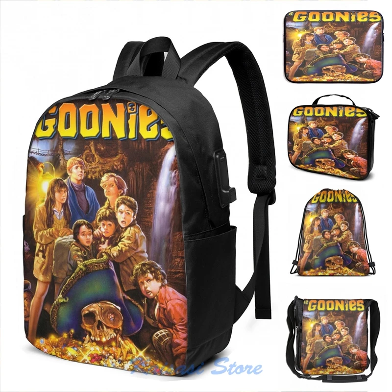 Funny Graphic print Goonies(3) USB Charge Backpack men School bags Women bag Travel laptop bag