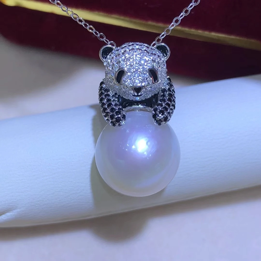 Panda Shape 925 Sterling Silver Pendant Mount Base Mountings Findings Parts Fittings Accessories for 12-13mm Pearls Beads
